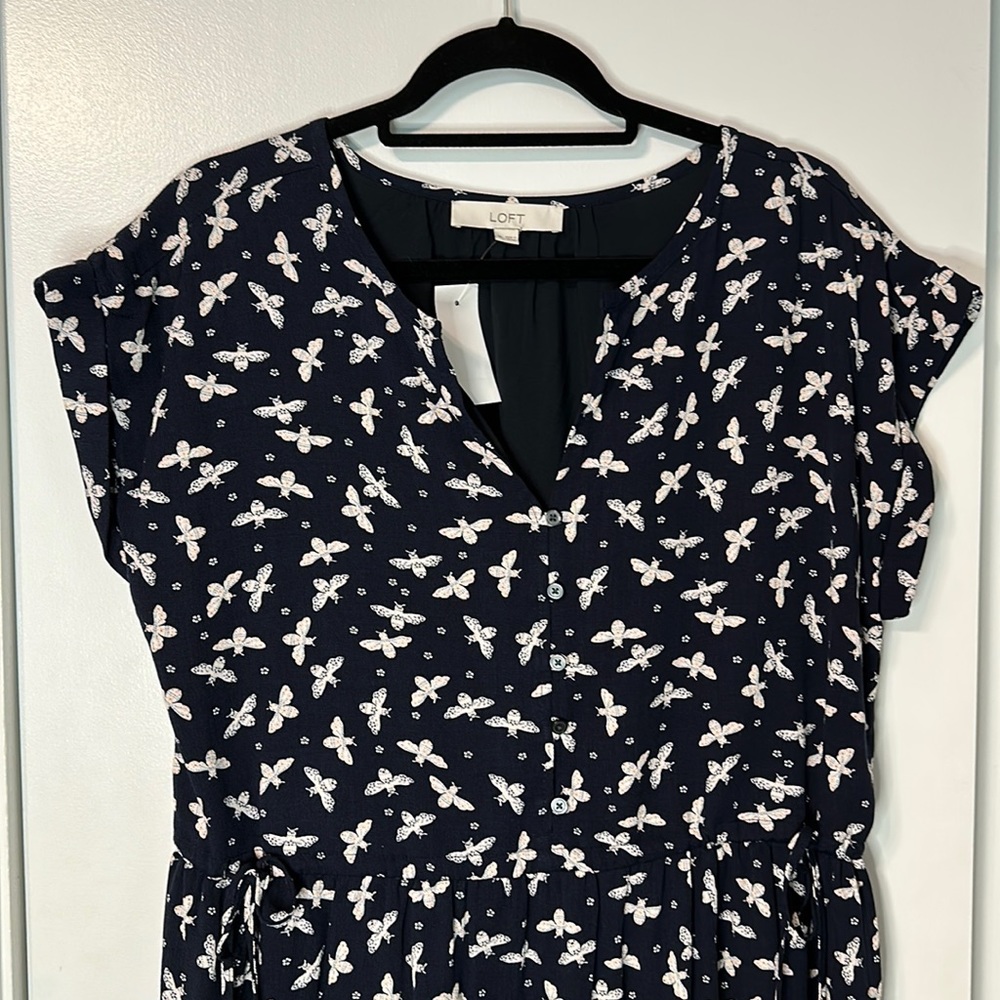 NEW LOFT bee side tie midi dress NWT